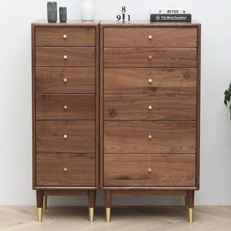 实木客厅收纳柜高抽屉柜北美黑胡桃木斗柜卧室窄柜子储物柜五斗柜