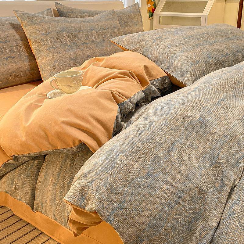 宿舍棉被套床上四件套纯棉加厚冬季简约磨毛床单三件套全床笠床品