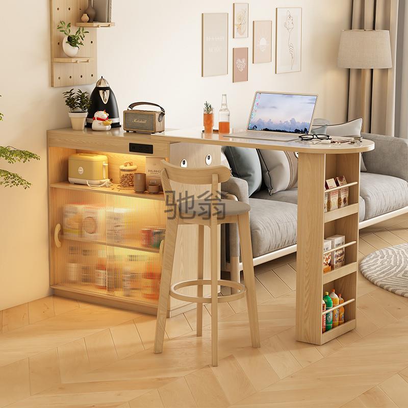 lw0吧台餐边柜一体实木日式可收缩伸缩折叠餐桌窄岛台家用客厅隔