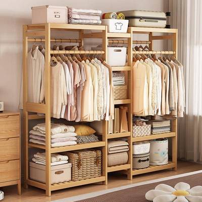 实木衣架家用宿舍出租屋省空间收纳神器超大容量衣柜落地式衣帽架