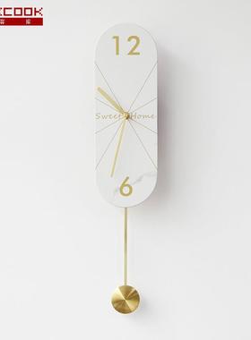 简约轻奢大理石纹岩板挂钟：可可托海2.0摇摆静音装饰钟表新品