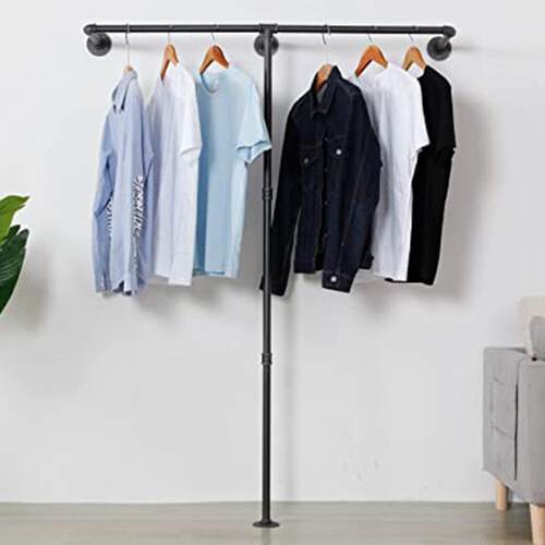 黑色铁艺水管壁挂式衣架服装店展示架金属挂衣杆简约零售置物架子