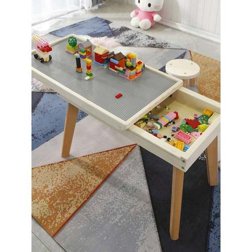 实木儿童积木桌子多功能玩具桌宝宝益智男孩女孩拼装游戏桌大颗粒