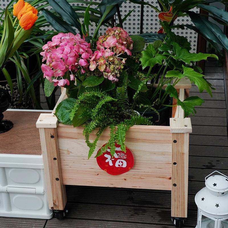 简约落地实木花架收纳箱户外阳台多功能花箱带轮可移动木花盆架