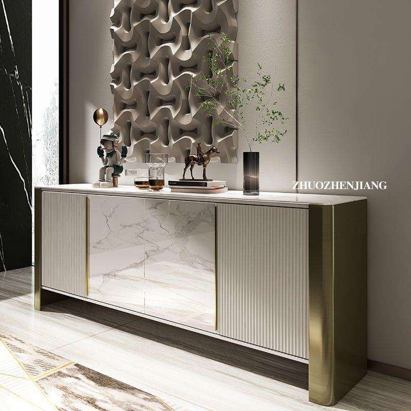 轻奢实木玄关柜意式岩板简约餐边柜入户客厅储物装饰柜家用柜子