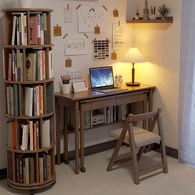 实木小户型书桌双层可移动桌子现代家用台式电脑桌办公桌经济书桌