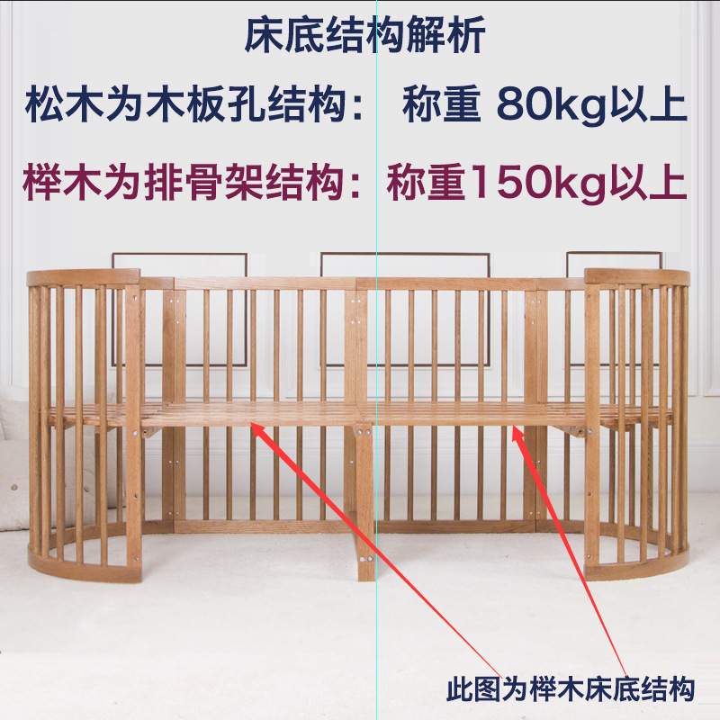 婴儿床圆床新西兰松木榉木多功能bb床圆形婴儿床欧式床白色拼接床