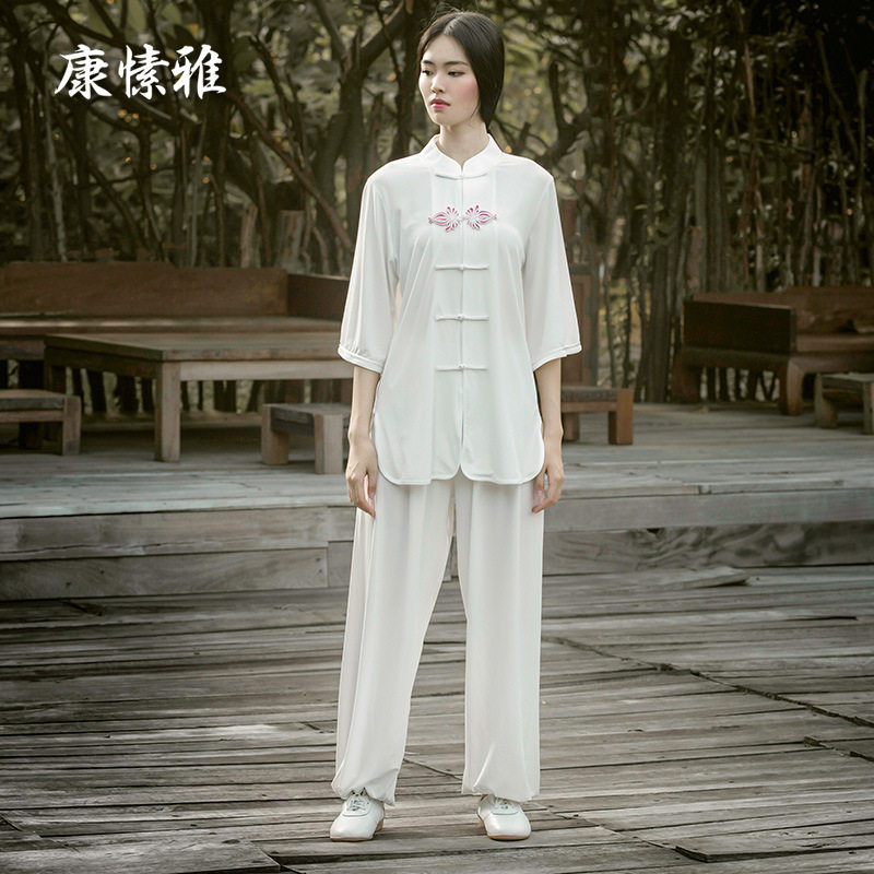 康愫雅太极服套装女夏季新款棉麻宽松中袖青年透气武术训练拳服