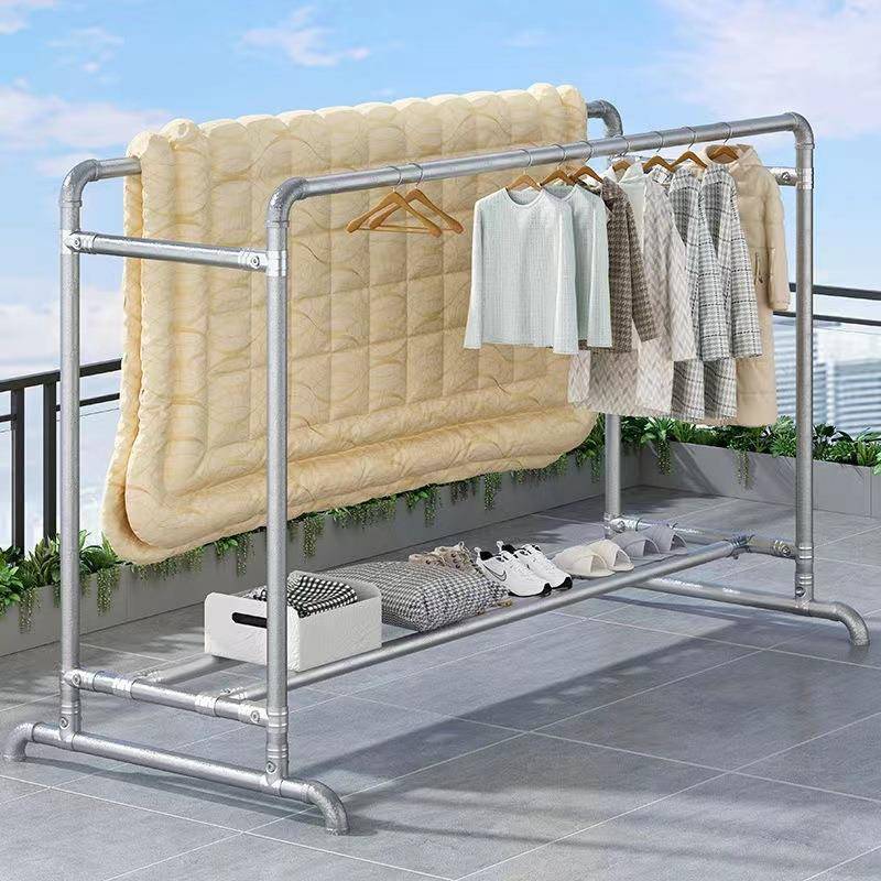 钢管晾衣架落地家用挂衣服晒被子阳台晾衣杆户外凉衣镀锌单杆水管