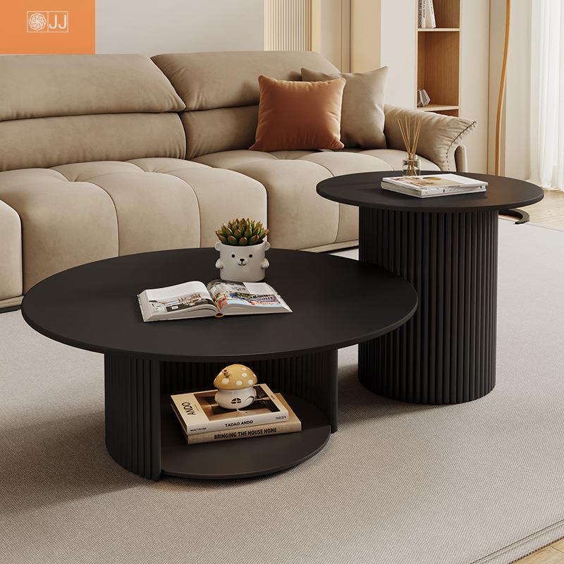 轻奢奶油风茶几简约小户型网红子母岩板茶几客厅圆形小矮桌子边几