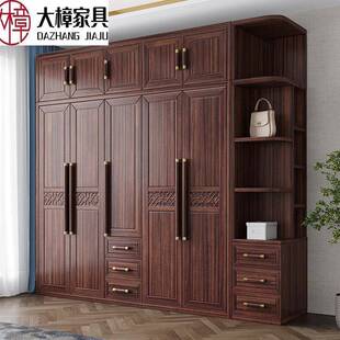 乌金木实木衣柜带顶柜转角柜新中式轻奢国潮卧室四五门衣橱