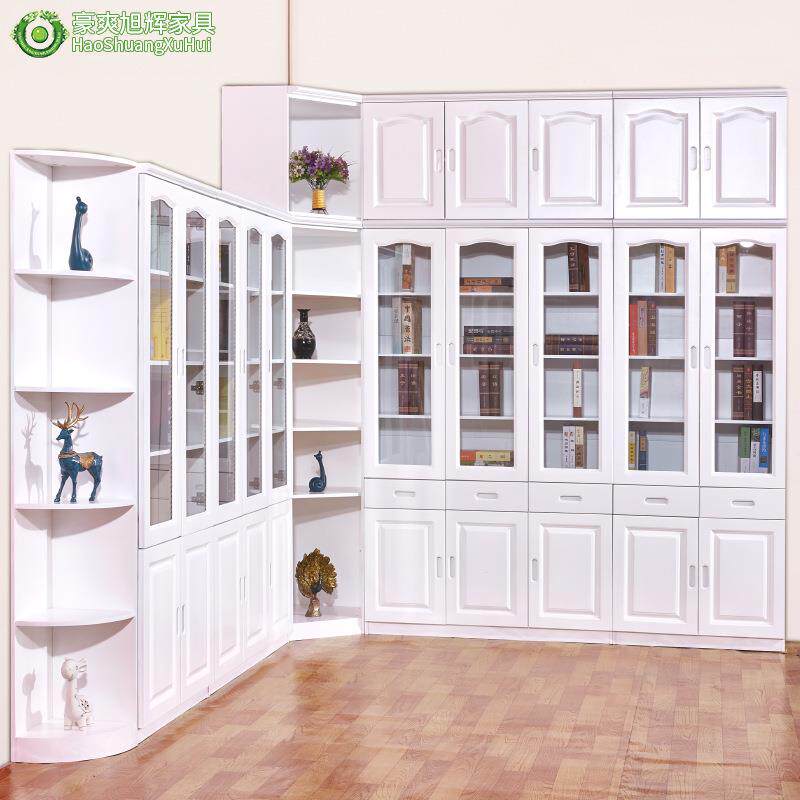 香樟木实木书柜储物柜235门带转角边柜自由组合带抽书橱书架