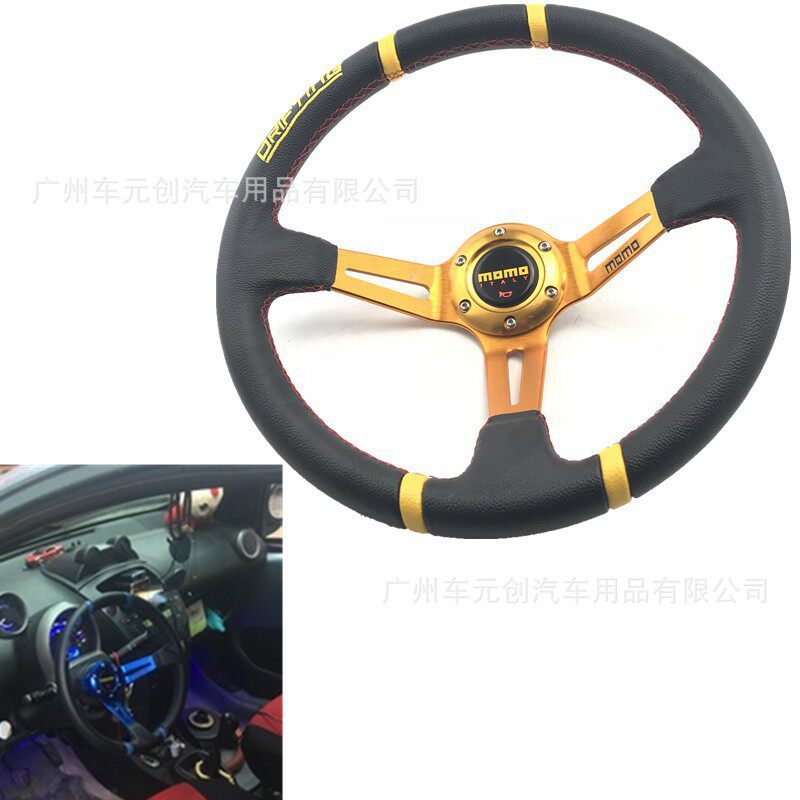 跨境代发RACING改装14寸通用赛车方向盘PU皮个性改装转向方向盘