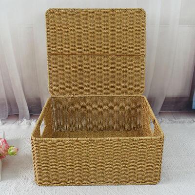 仿藤编织户外收纳筐衣柜储物篮欧式收纳筐家用卧室带盖衣物整理箱