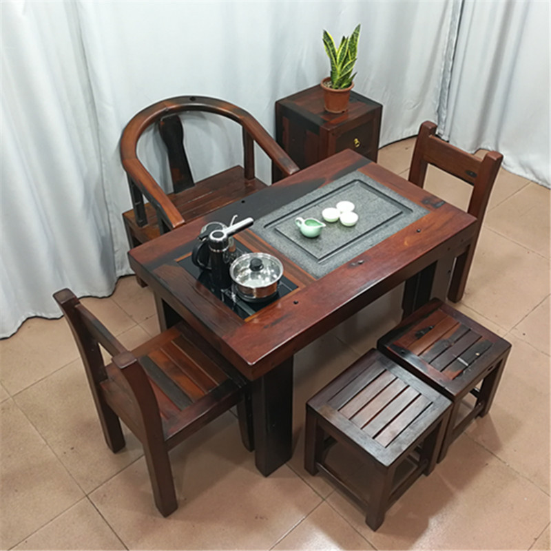 老船木茶桌实木现代中式小型户外阳台茶台茶几家用简约茶桌椅组合