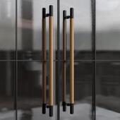 现代高档有框玻璃大门拉手金色实木包厢门把手加厚黑色对开门拉手