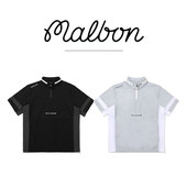 韩国malbon高尔夫球服男士 运动 T恤夹克衫 夏季 拼色徽标半拉链短袖