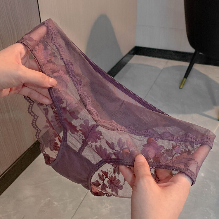 自带朦胧感~法式网纱内裤女士透气包臀精美刺绣三角裤女纯棉低裆