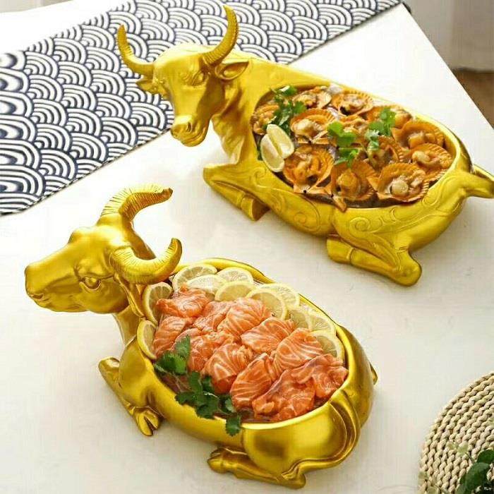 树脂牛型盘火锅涮肉盘雪花肥牛盘刺身盘创意自助餐具凉菜盘干冰盘