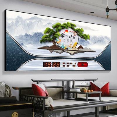 装饰画挂钟2024年新款客厅壁挂电子壁钟万年历挂墙时钟表卫星授时