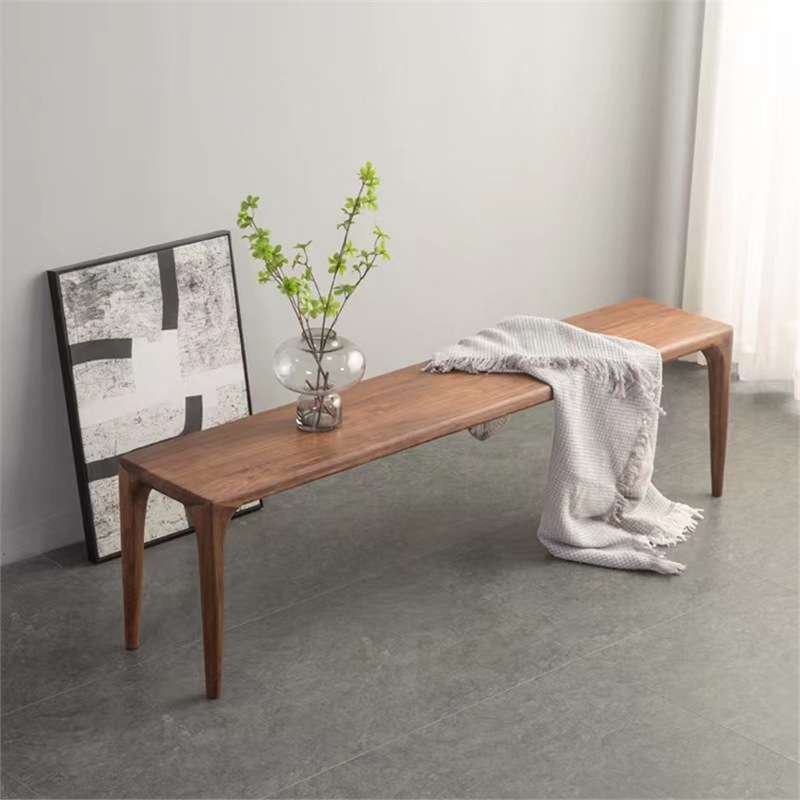 白橡木原木卧室床尾凳日式简约实木榫卯原木长条凳北欧黑胡桃木长