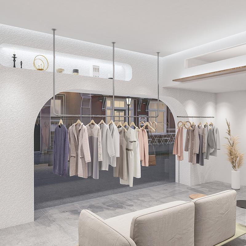 不锈钢吊架服装店陈列架女装墙上挂杆货架简约展示架简约风陈列架