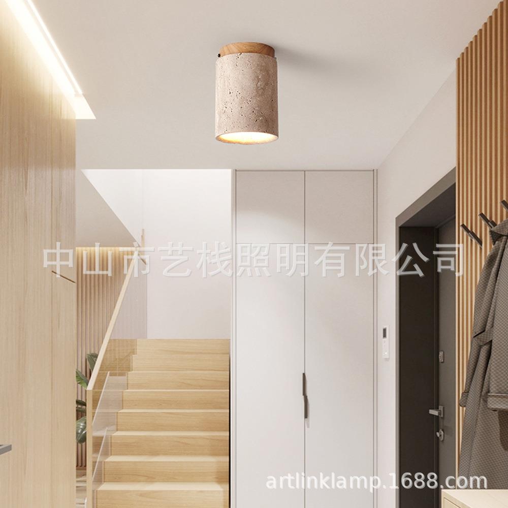 天然洞石吸顶灯，明装筒灯，石头灯，北欧风格，日式静侘风格