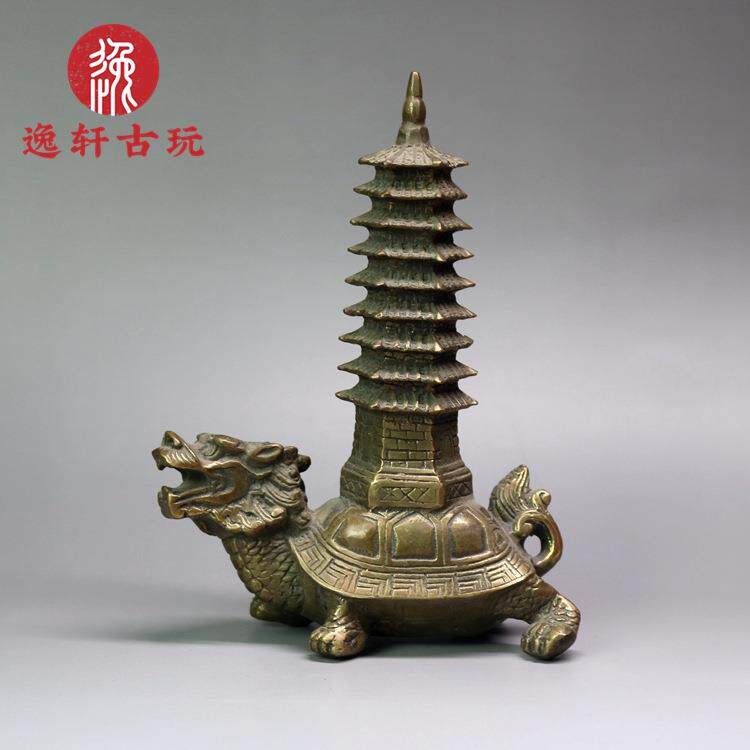 纯铜龙龟托塔龙龟背塔九层文昌塔铜器家居办公室装饰工艺品摆件