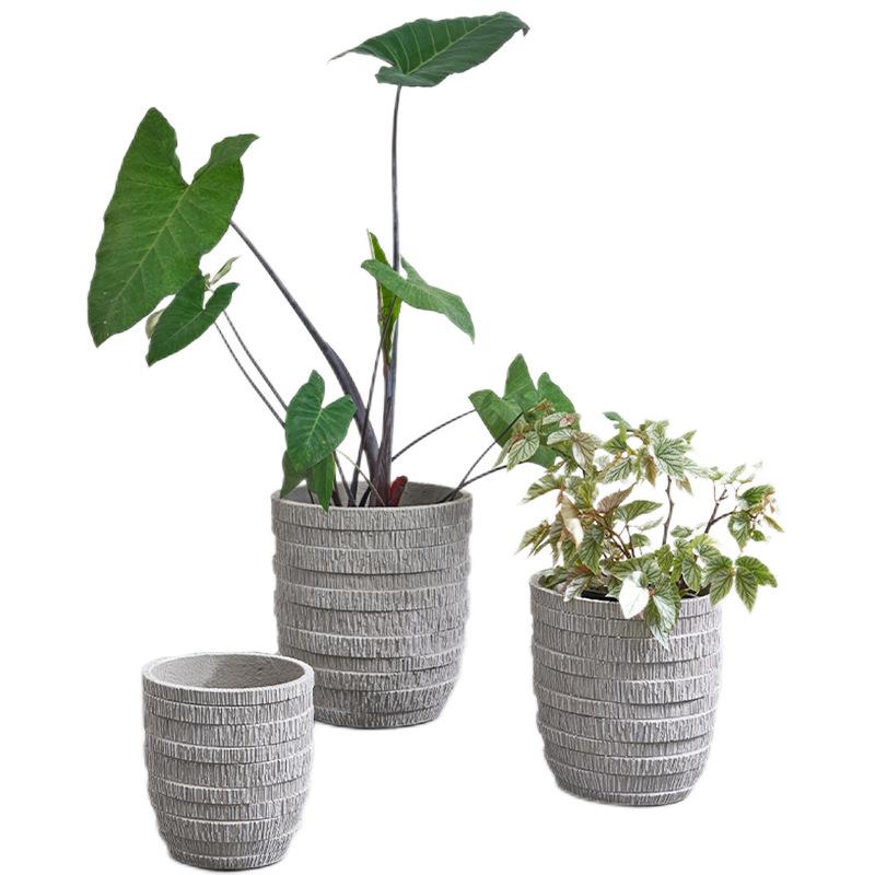 创意落地玻璃钢花盆现代简约客厅室内外种植花器仿树皮盆栽容器
