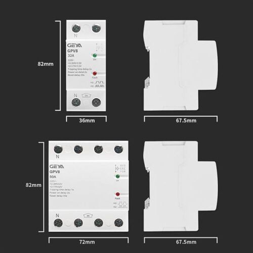GEYA格亚GPV8自复式过欠压保护器2P 63A 50A自动复位延时220V相序