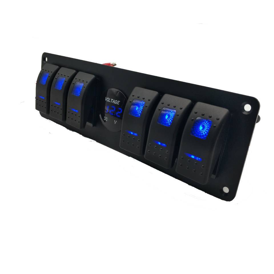 汽车房车轮船通用组合开关6+1船型防水电压数显表汽车6路开关面板