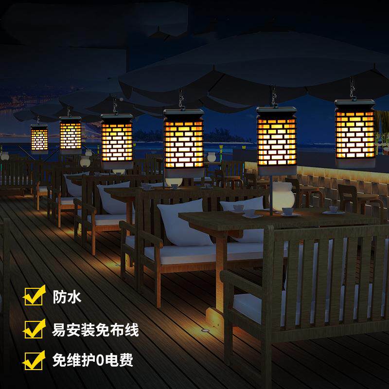阳能七彩挂灯掉太阳能火焰灯吊灯SL-208太镂空能方形太阳草坪灯