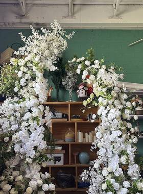 婚礼饰白色森系牛角具拱套门F97H7H58装绢花迎宾背景摄影装道花