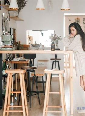 实木家庭RQX台餐桌体客简厅隔断吧一家用小吧台桌厨房约酒吧高脚