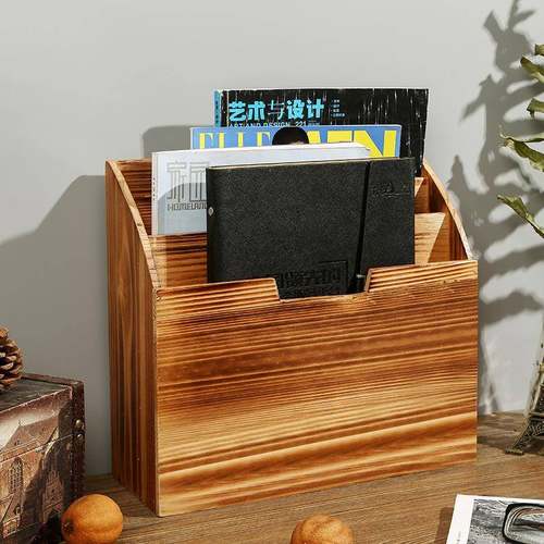 美式木JLD2171桌面A火4文件杂志收纳框烧三层办实公桌面储物收纳