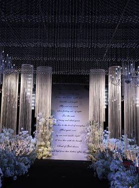 礼堂吊顶装饰成线品XLE婚婚围庆流苏帘舞台背景装饰氛感路引造景