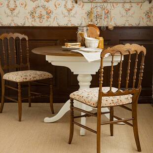 美式软包餐椅复古实木书桌椅子法式家用靠背布艺中古梳妆椅子