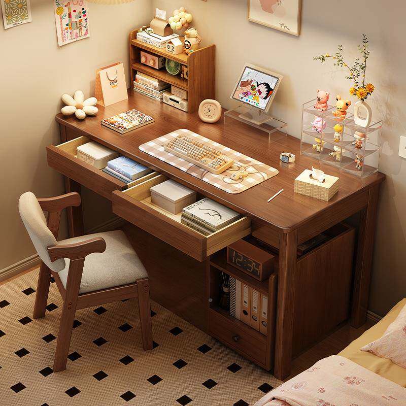 实木电脑简易窄书桌桌用卧室生写字桌带抽屉69454现代学简约学家