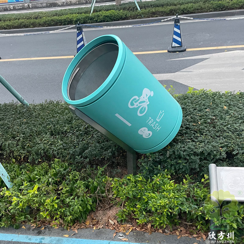 户外绿道不锈钢单筒喷粉垃圾桶