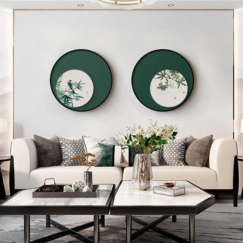 浮岚翠新暖中式花鸟竹画QZ202204餐厅装饰饭厅餐厅客挂画墨绿色厅