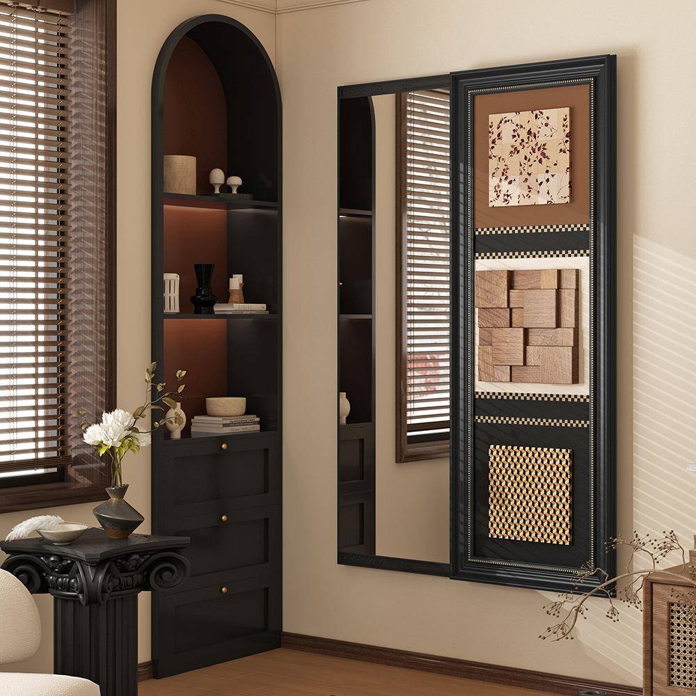 立体中古风镜穿子遮挡可关隐藏闭推拉FUE暗藏式全身镜隐形可衣镜