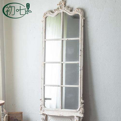 法式复古EOF雕花落地服厅装店轻雕花做旧试衣镜奢民宿客装饰镜镜