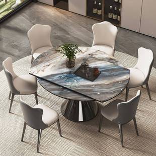 意式天然微晶石高端可伸缩餐桌家用圆桌可折叠圆形小户型可方可圆