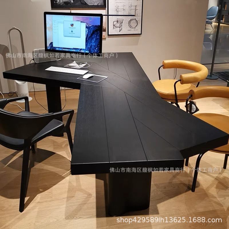 简约现代实木电脑桌轻奢风极简异形办公桌老板桌设计师书桌工作台