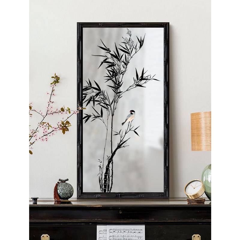 墨竹画 镜新中式装饰画客厅镜子书房玻璃镜面画法式中国风镜中画图片