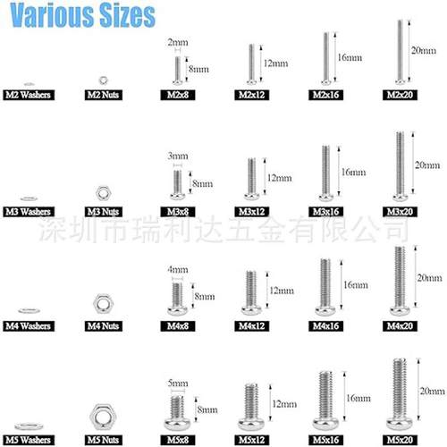 货源1220p0cs34不锈钢十圆头螺163配螺母套装盘丝头螺钉字盒装