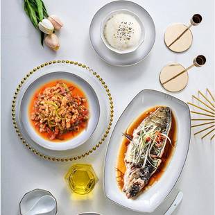 金盘菜盘家用2XVV025新子款 炒菜深盘边具餐陶瓷碟子组合碗碟套装