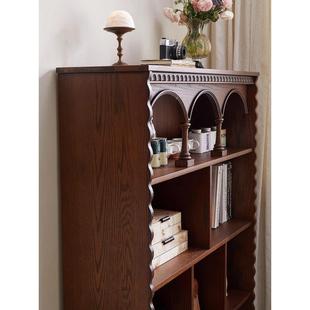 法式 复古书柜示置物架小户型客厅木实展柜落SUR靠地墙多层收纳储