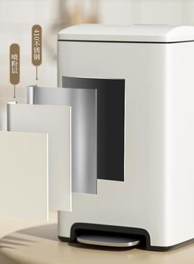现A9货20L白色不锈钢缓踩脚垃圾桶家用厨约房大容量简静音降
