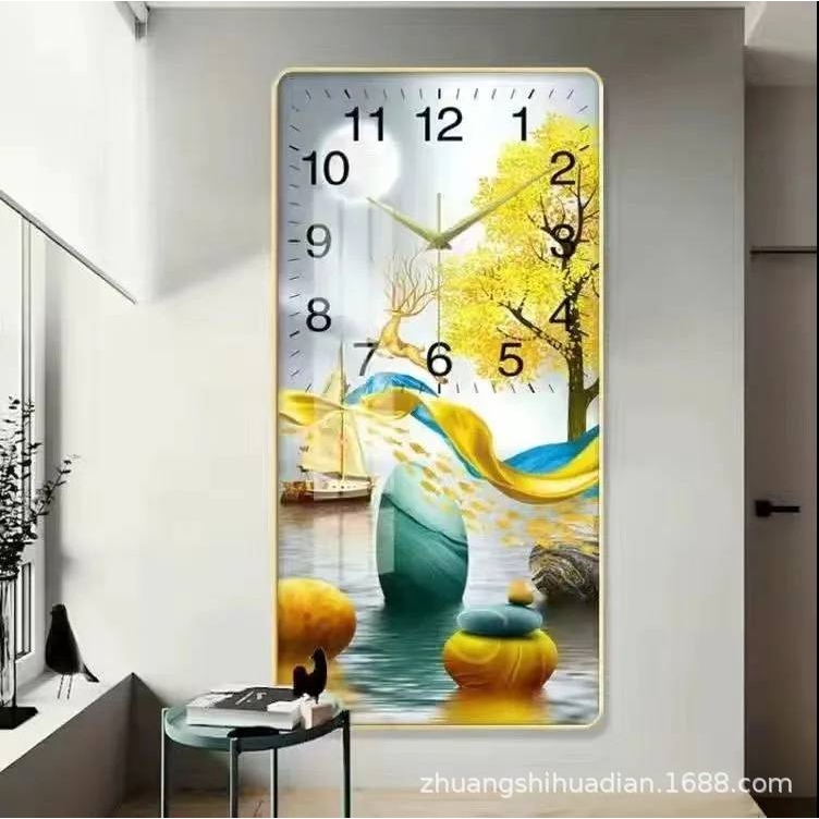 福禄进门现代简约玄关钟表挂画入户走廊装饰画麋鹿客厅过道墙壁画图片